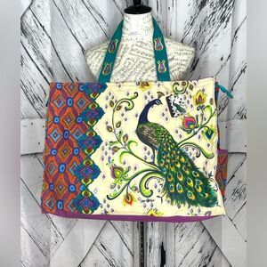 Kate McRostie Canvas Tote Handbag Peacock Design